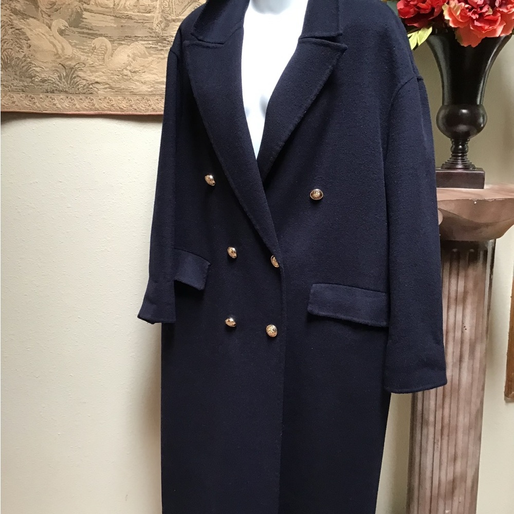 Zara Dark Navy Blue Coat with Gold Accents - Picture 5 of 11